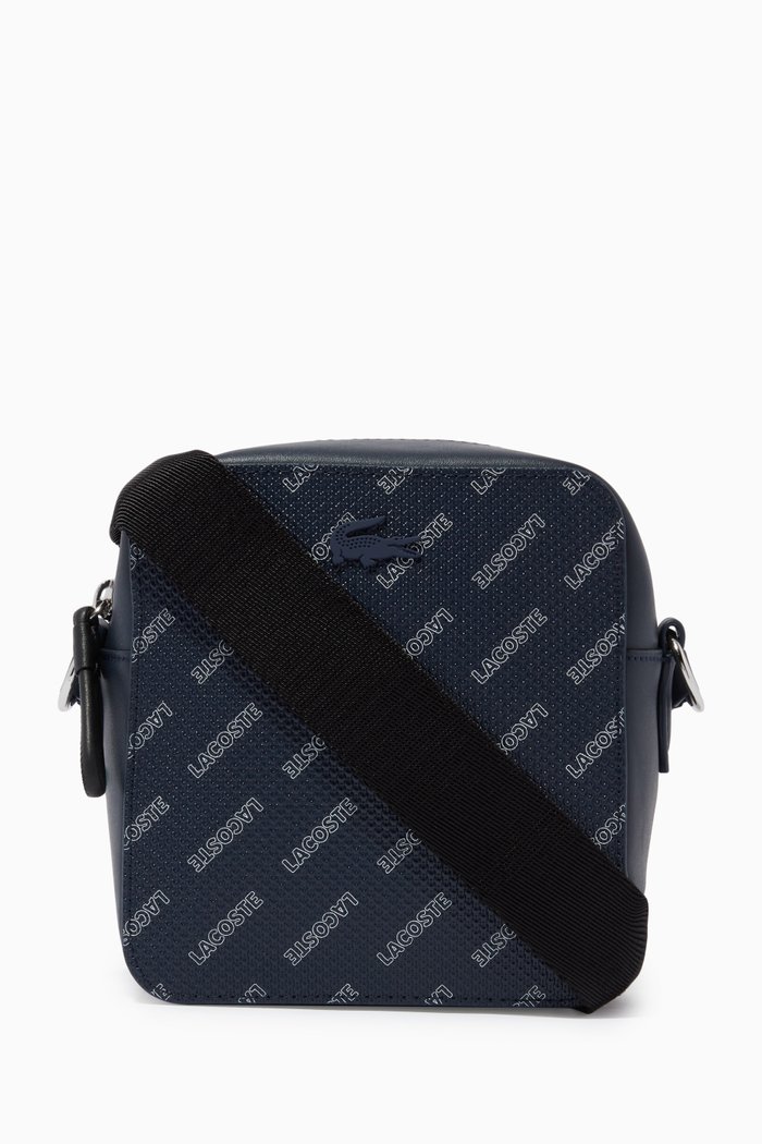 

Chantaco Vertical Crossover Bag in Logo Matte Piqué Leather, Blue