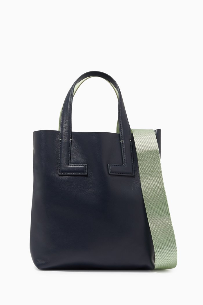 Duo Double Compartment Small Tote Bag in Leather, Green