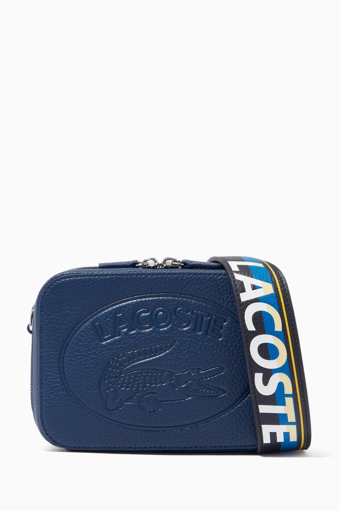 

Croco Crew Bag with Logo Shoulder Strap in Grained Leather, Blue