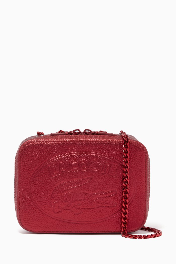 

Croco Crew Shoulder Bag in Metallic Grained Leather, Red