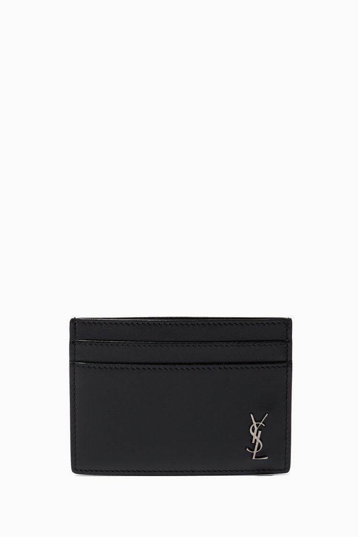 

Tiny Monogram Card Case in Matte Leather, Black