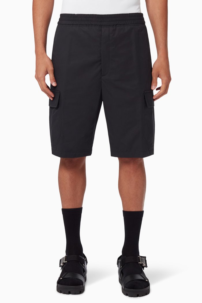 

Dropped Crotch Cargo Shorts in Wool Blend, Black