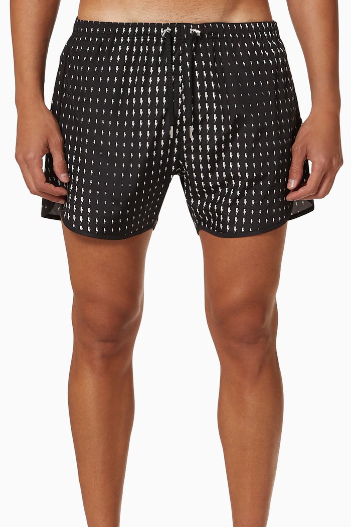 

Wave Thunderbolt Swim Shorts in Shell Fabric, Black