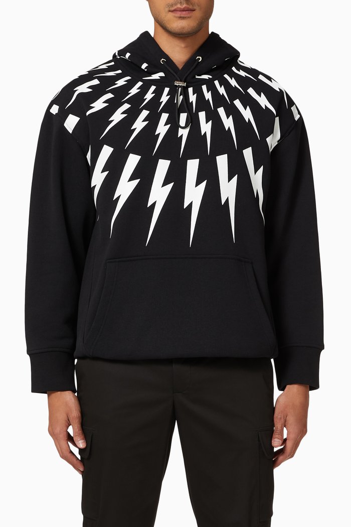 

Fair-Isle Thunderbolt Hoodie in Cotton Jersey, Black
