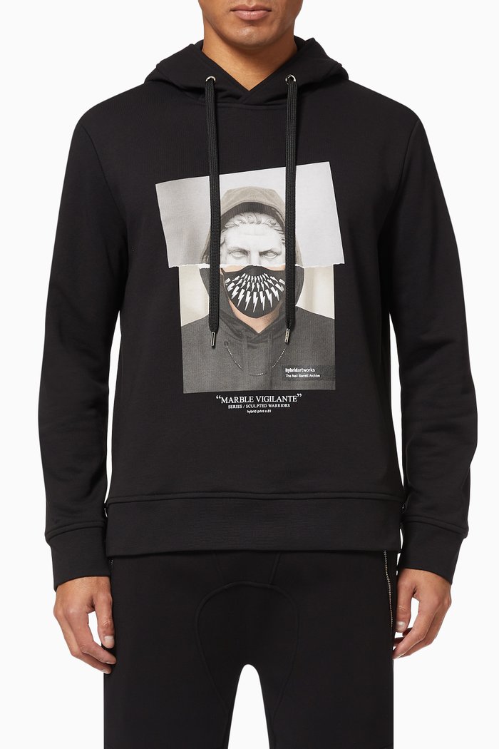 

Sculpted Warriors Marble Vigilante Cotton Hoodie, Black