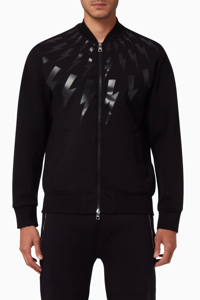 

Fair-Isle Thunderbolt Bomber Jacket in Jersey, Black