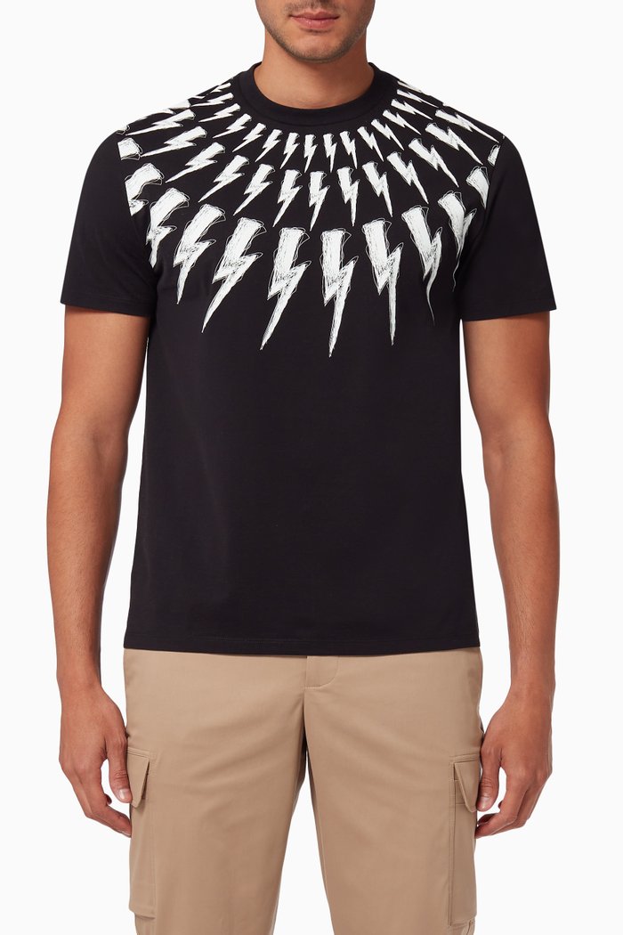 

Scribble Fair-Isle Thunderbolt T-shirt in Cotton, Black