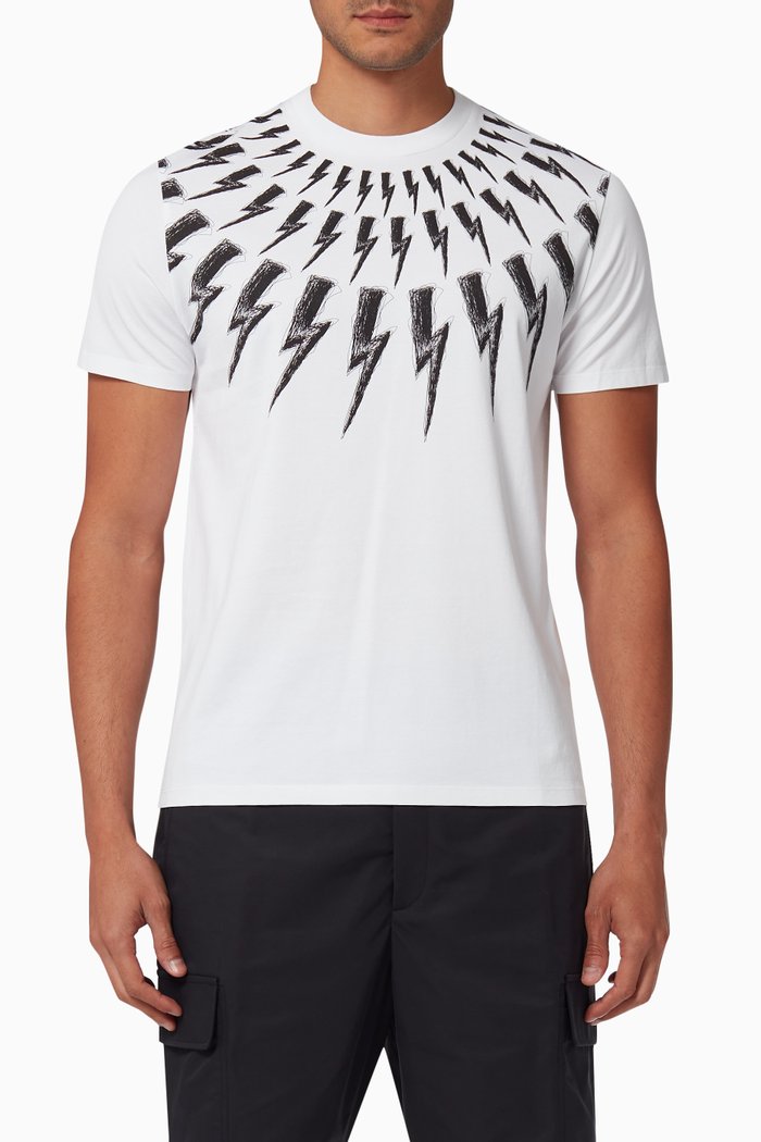 

Scribble Fair-Isle Thunderbolt T-shirt in Cotton, White
