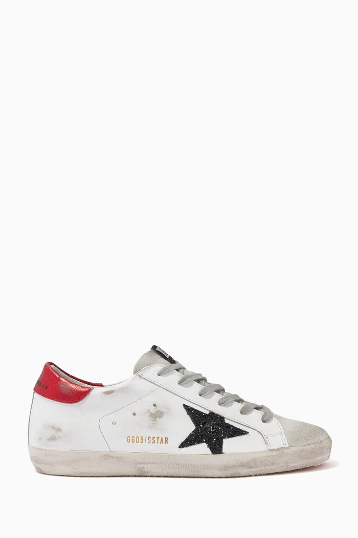 

Super-Star Sneakers with Glittery Star & Lizard-print Heel Tab in Leather, Black