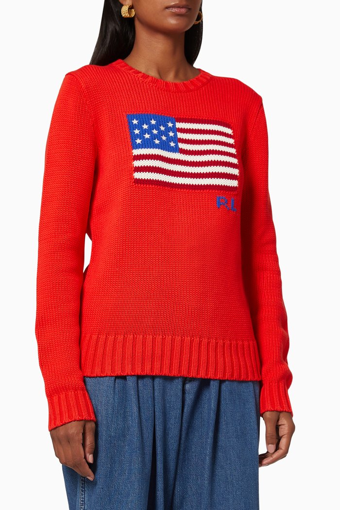 Flag Cotton Jumper, Red