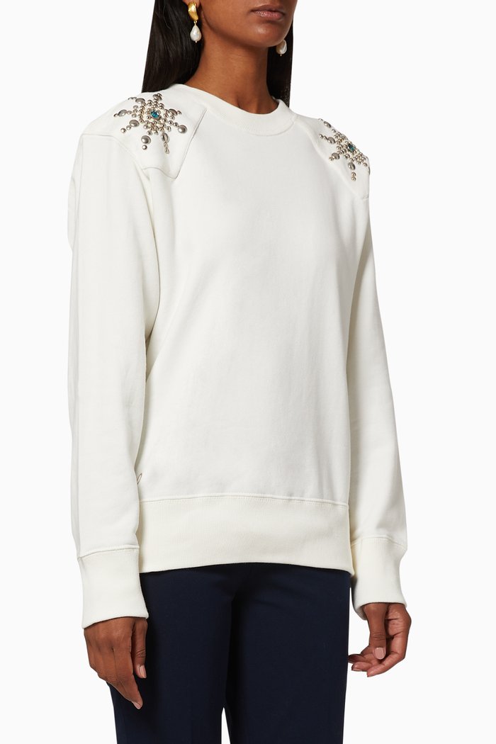 

Studded Cotton Fleece Sweatshirt, White