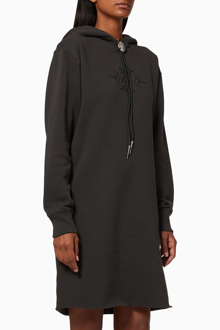 Bolo Cotton Fleece Hoodie Dress, Black