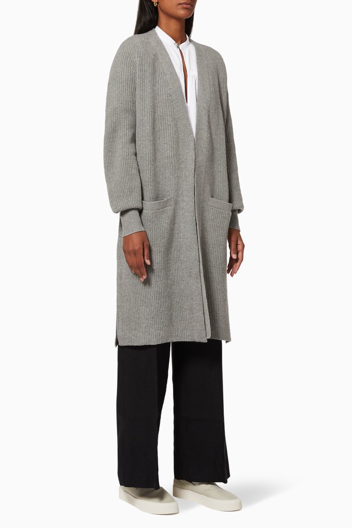 

Ribbed Wool Cashmere Cardigan, Grey