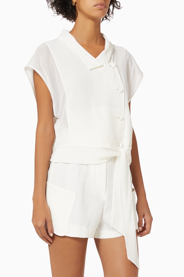 

Striped Gauze Tie Shirt, White