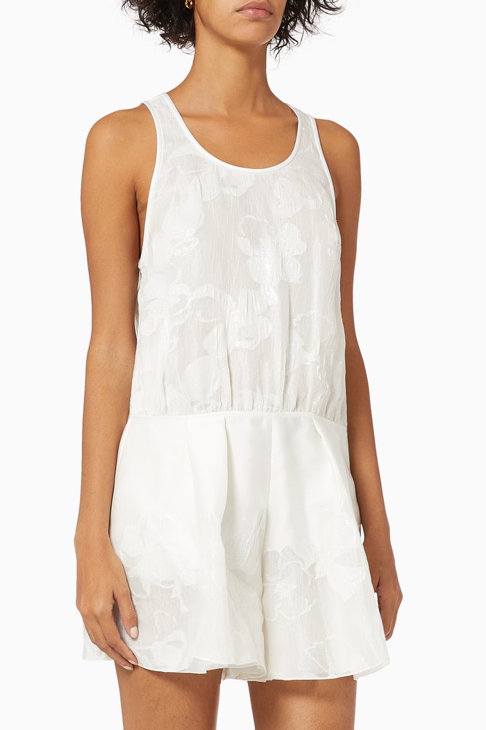 

Floral Jacquard Short Jumpsuit, White