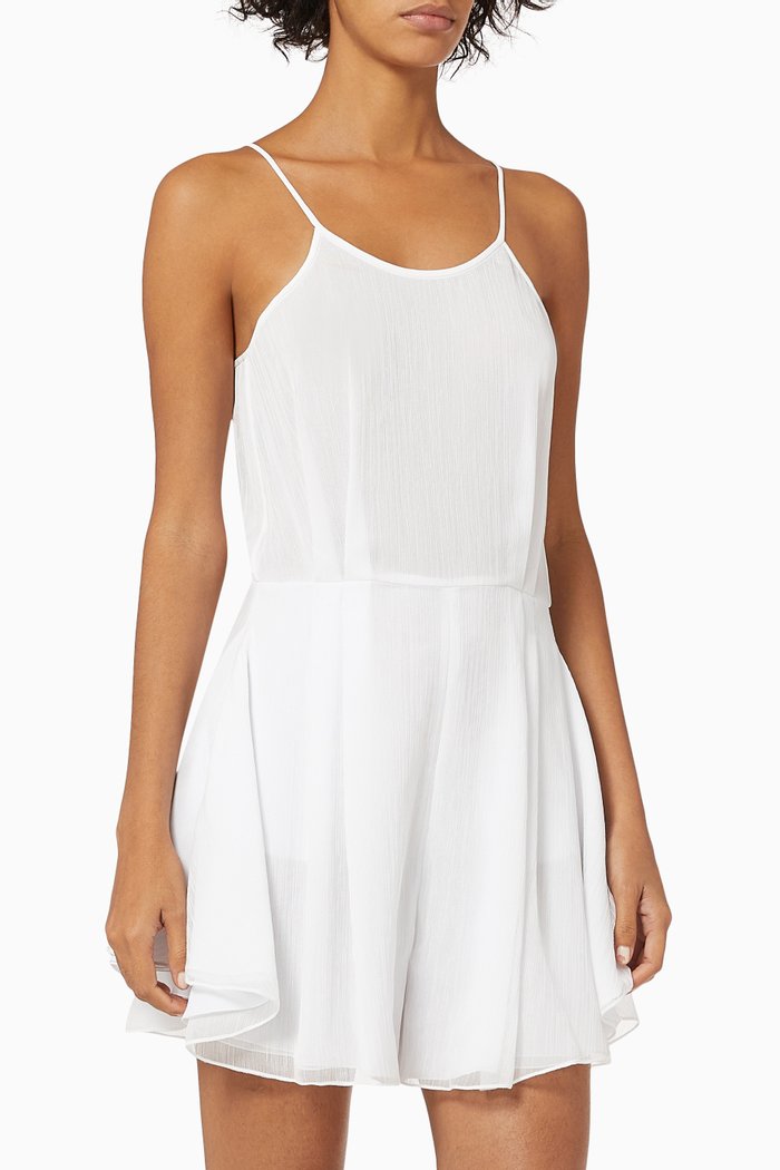 

Striped Gauze Flared Playsuit, White