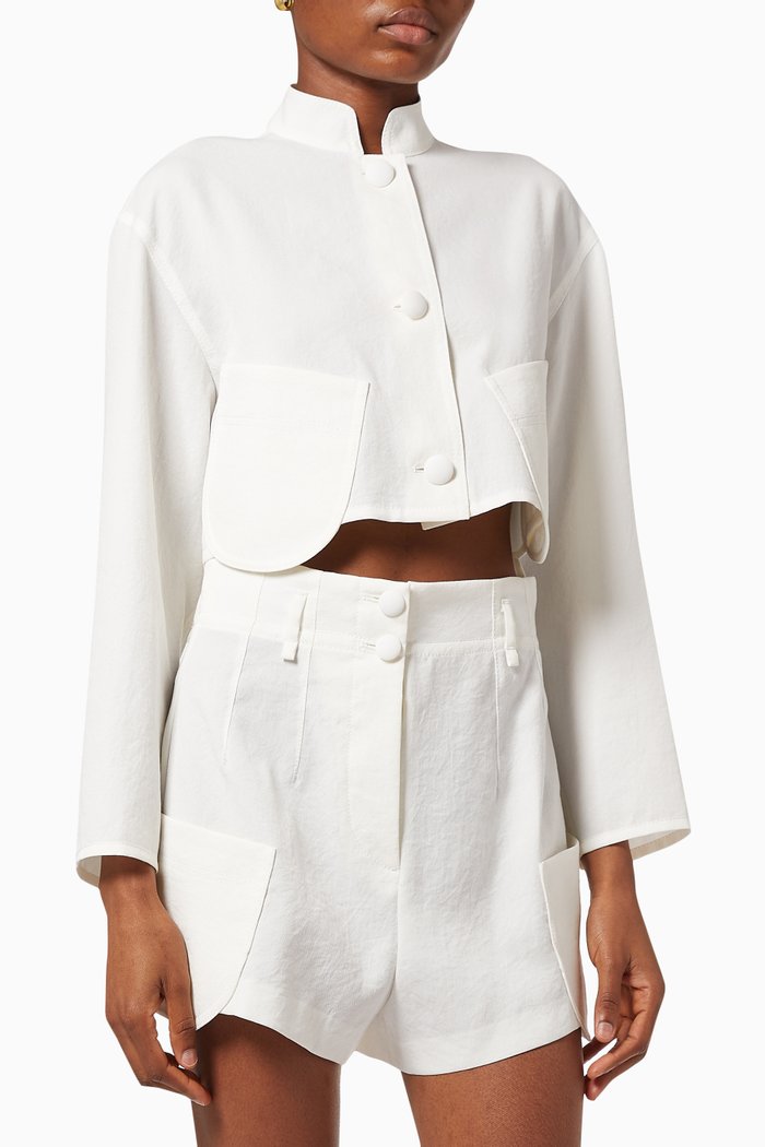 

Fluid Gabardine Cropped Jacket, White