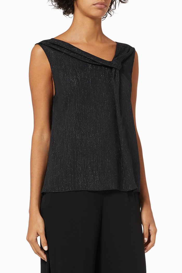 

Knot Detail Lurex Creponne Top, Black