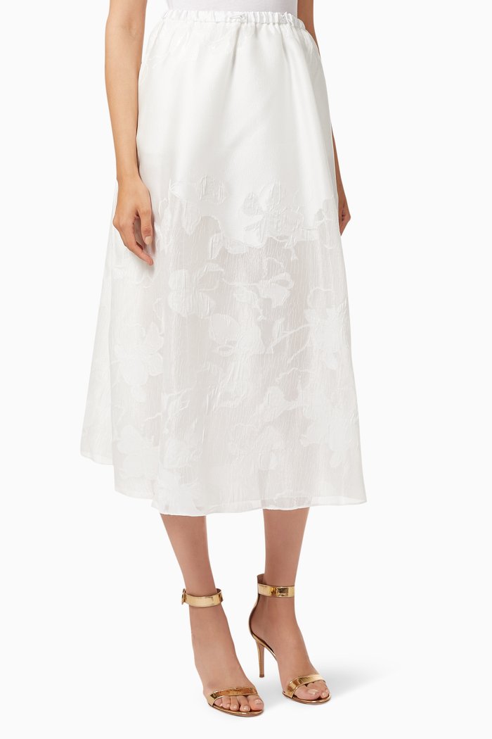 

Floral Jacquard Fil Coupé Midi Skirt, White