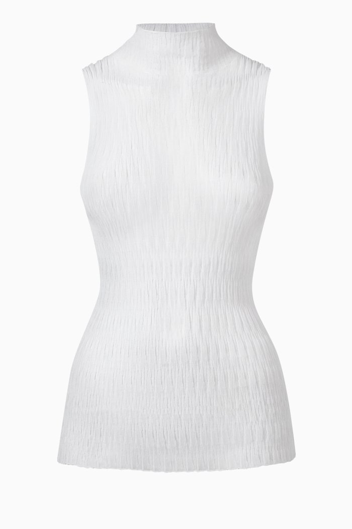 

Sheer Rib-Knit Top, White