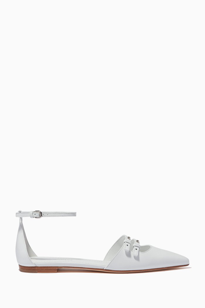 

Pointed Flat Sandals in Leather, White