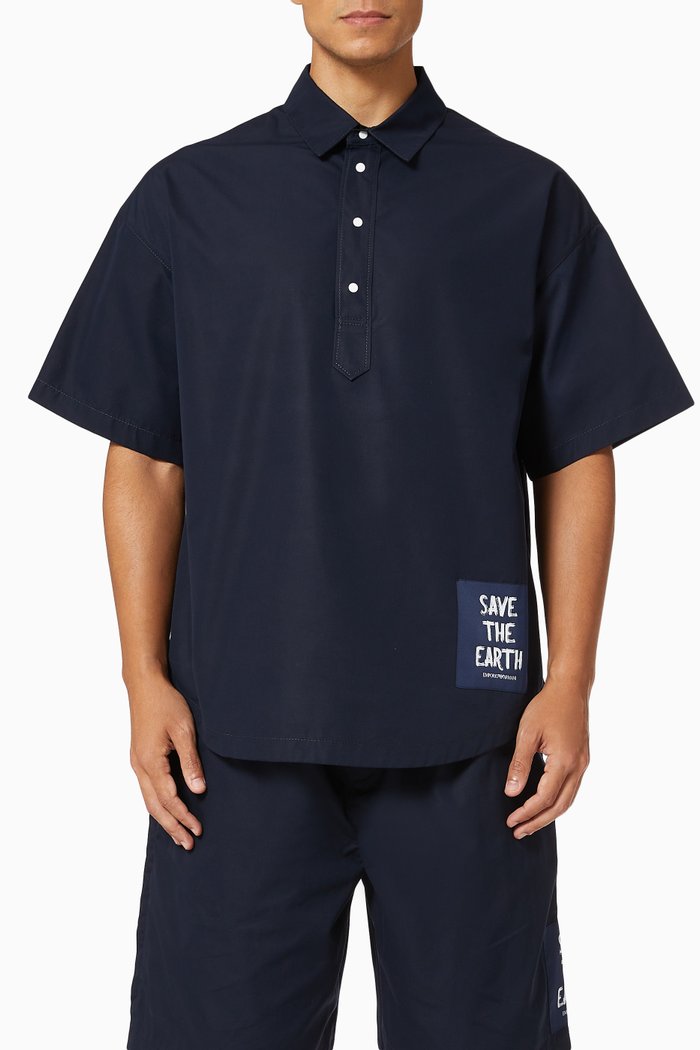 Save The Earth Patch Cotton Shirt, Blue