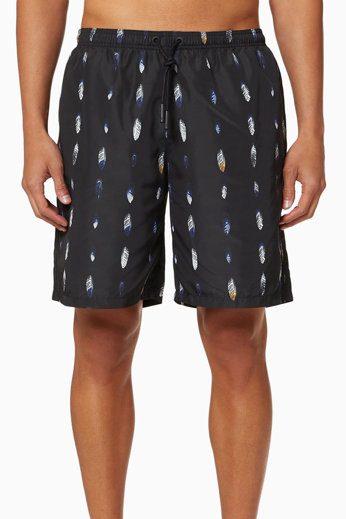 

Feather Print Swim Shorts, Black