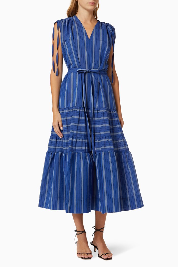 

Agnes Stripe Dress in Cotton, Blue