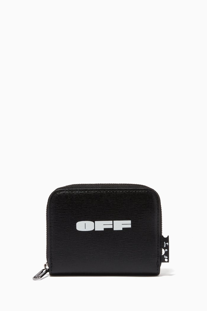 

Small Logo Print Zip-around Purse in Leather, Black