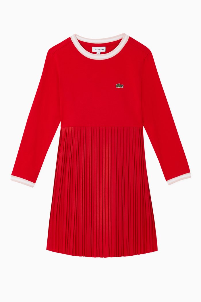 

Crewneck Pleated Cotton Dress, Red