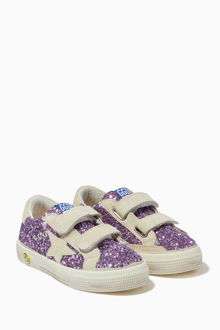 

May School Glitter Sneakers with Stripe Star in Upper Suede, Purple