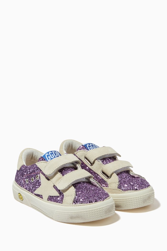 

May School Glitter Sneakers with Stripe Star in Upper Suede, Purple