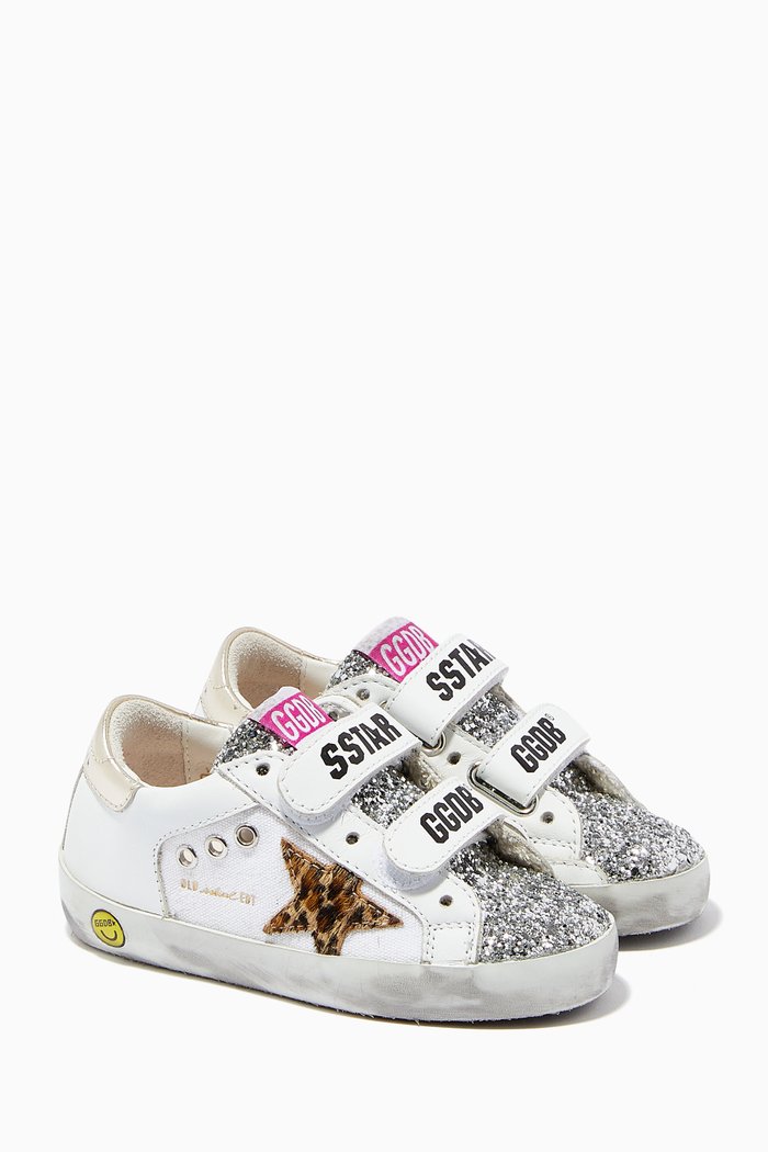Old School Sneakers with Leopard Print Star in Canvas, White