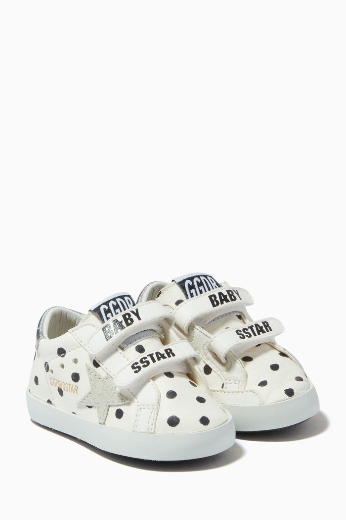 

Baby School Pois Print with Suede Star Laminated Heel in Nappa Leather, White