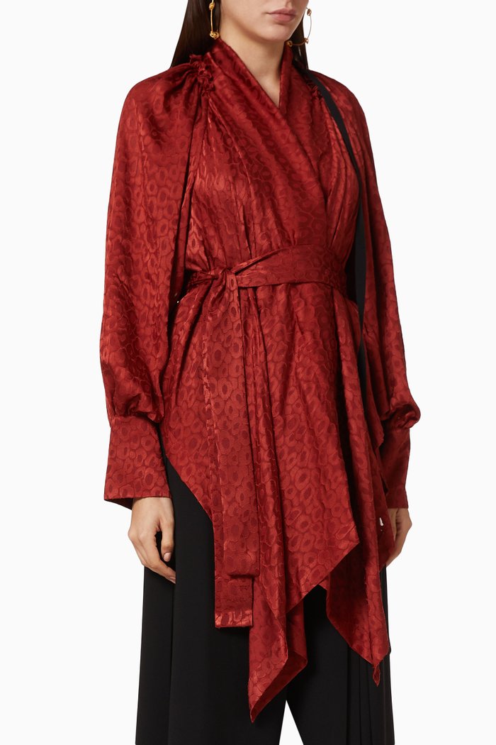 

Asymmetrical Textured Blouse, Red