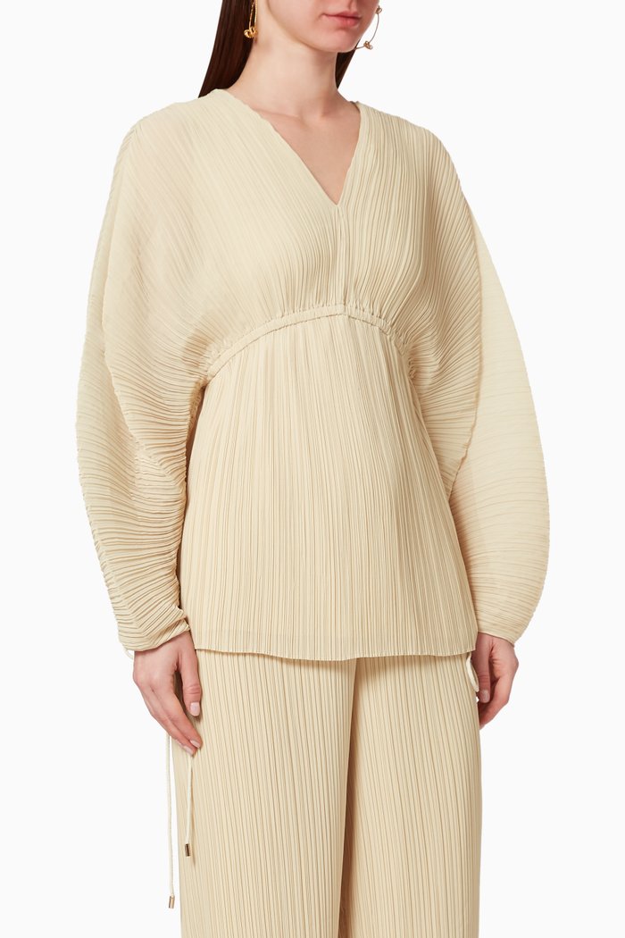 

Pleated Kimono Top, Neutral