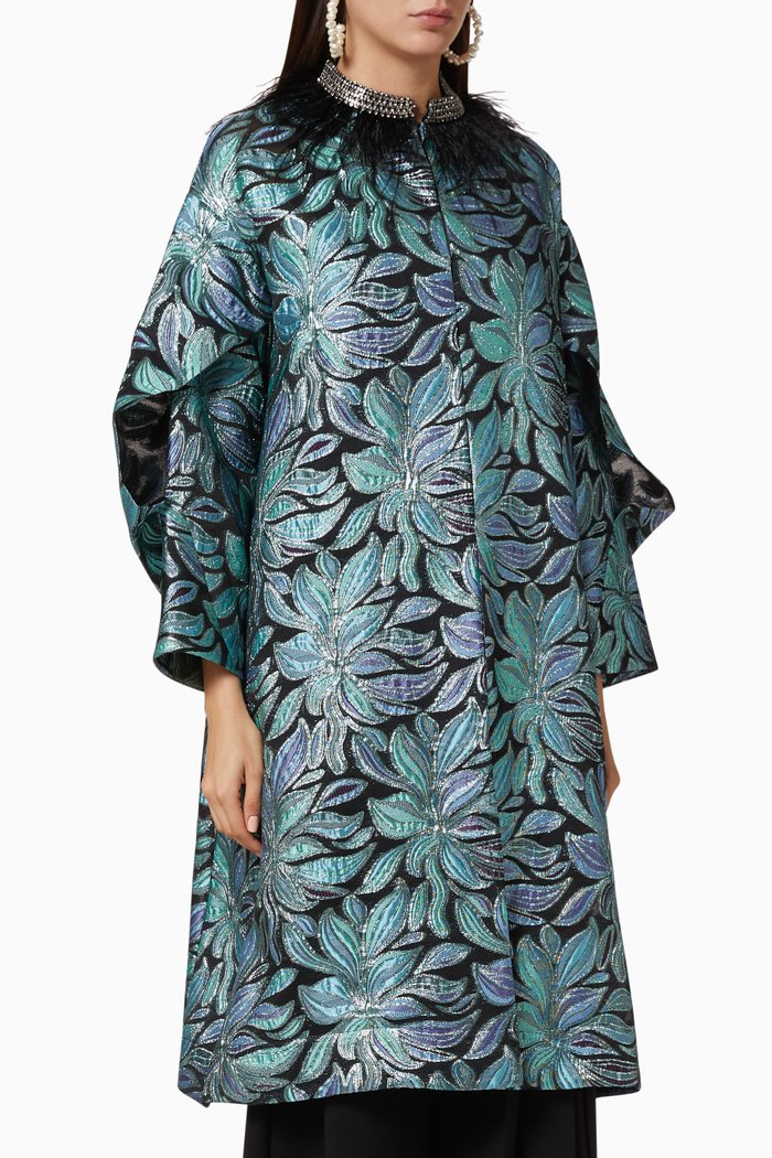 

Floral Jacquard Coat, Blue