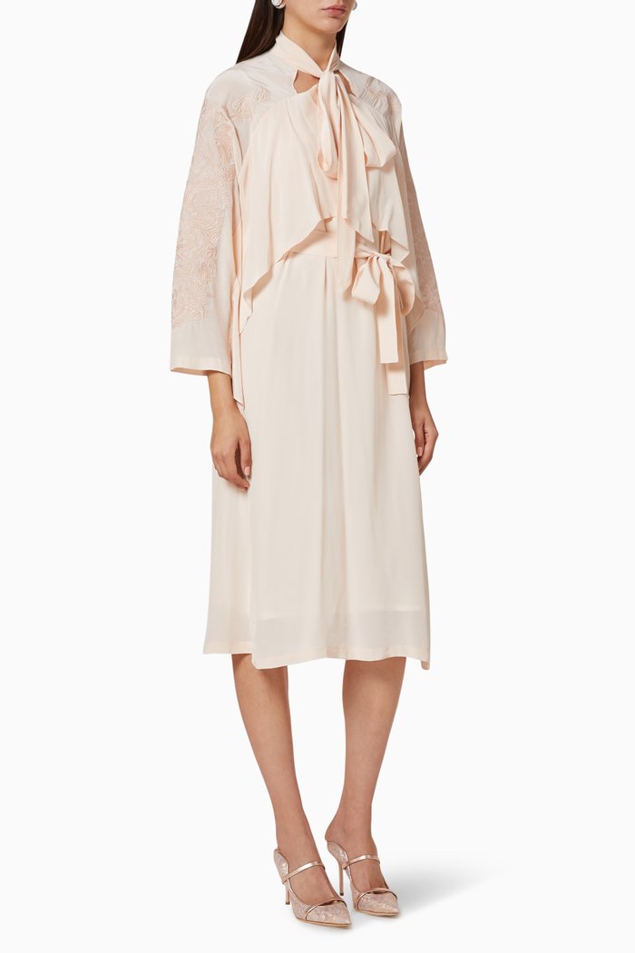 

Embroidered Belted Dress, Pink