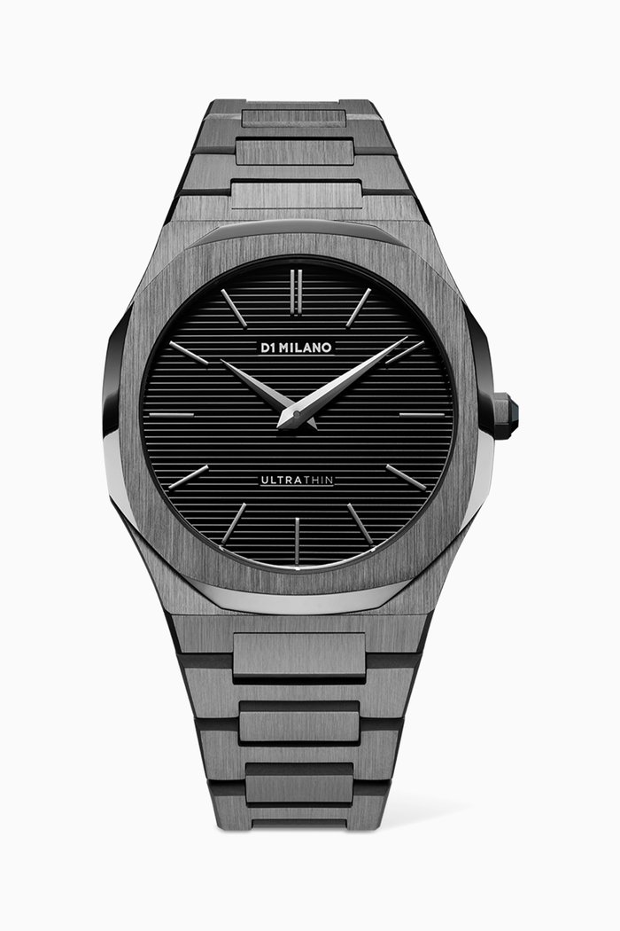 

Ultra Thin Bracelet Gun Metal Watch, 40mm, Grey