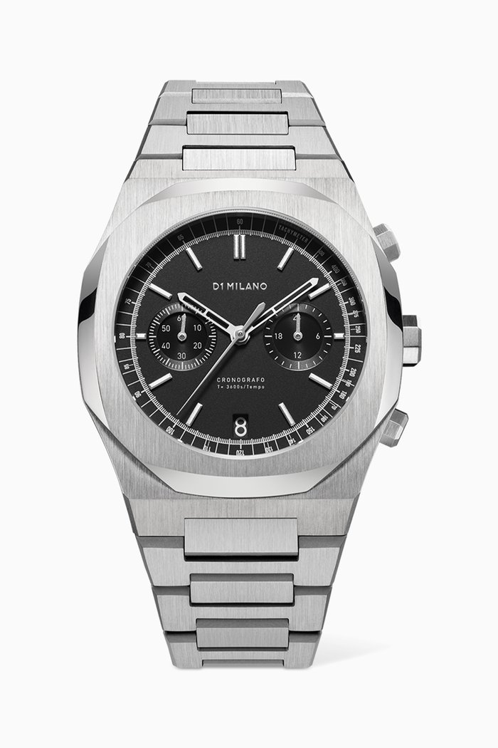 

Chronografo Bracelet Matte Black Watch, 41.5mm, Silver