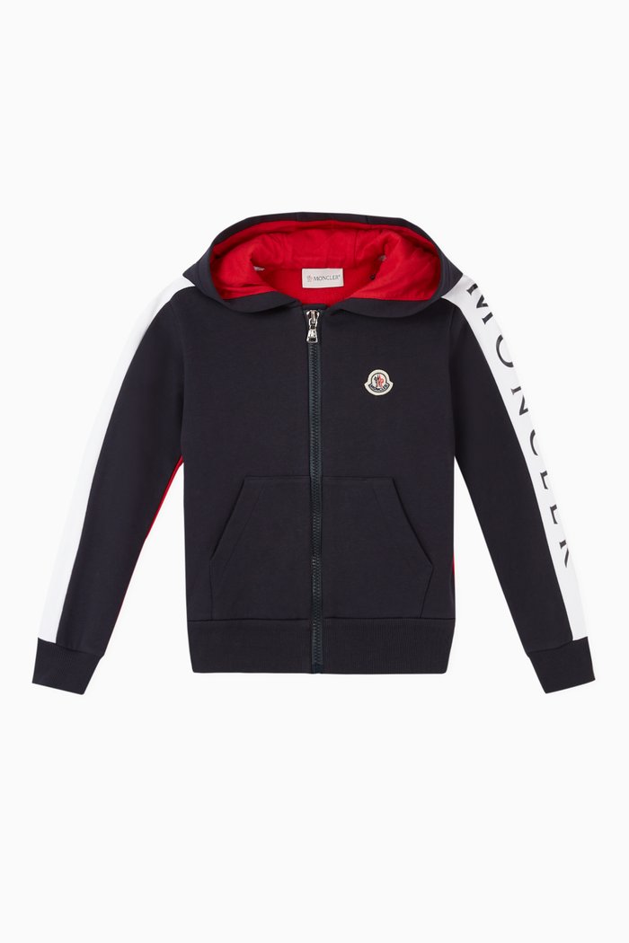 Colourblock Cotton Zip Hoodie, Blue