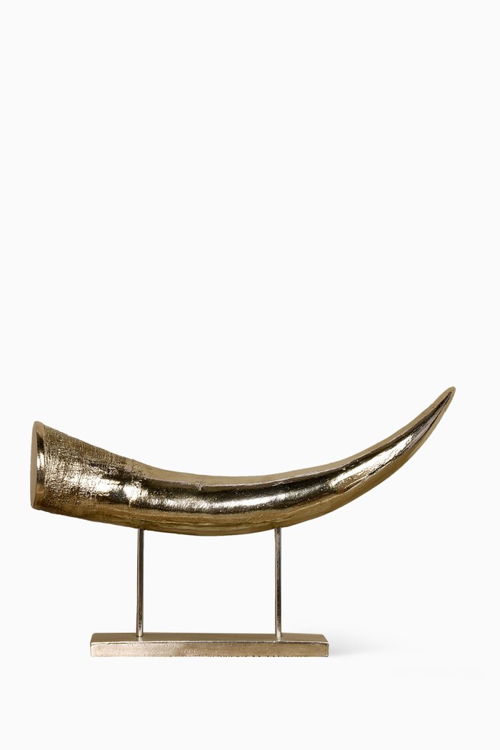 

Decorative Ox Horn on Metal Stand, Gold