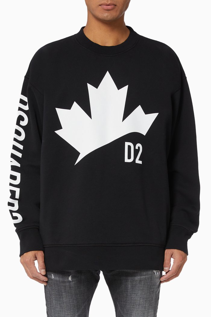 

D2 Leaf Graphic Oversized Sweatshirt, Black
