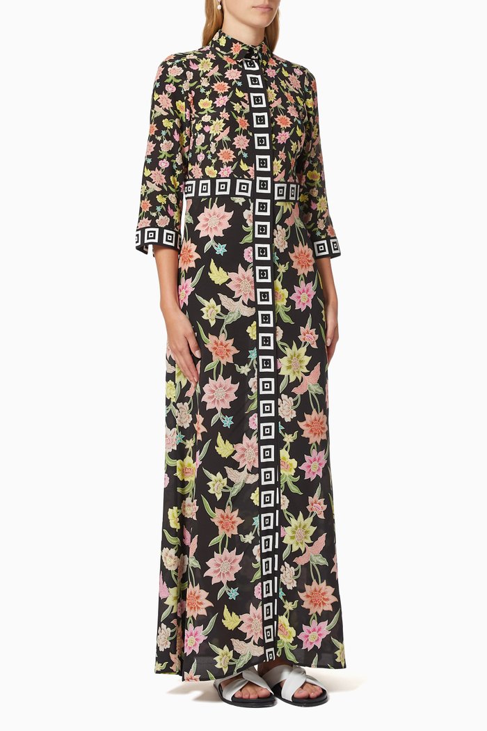 Maxi Shirt Dress in Silk, Multicolour