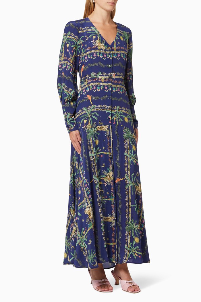 

Midaxi Panel Dress in Silk, Blue