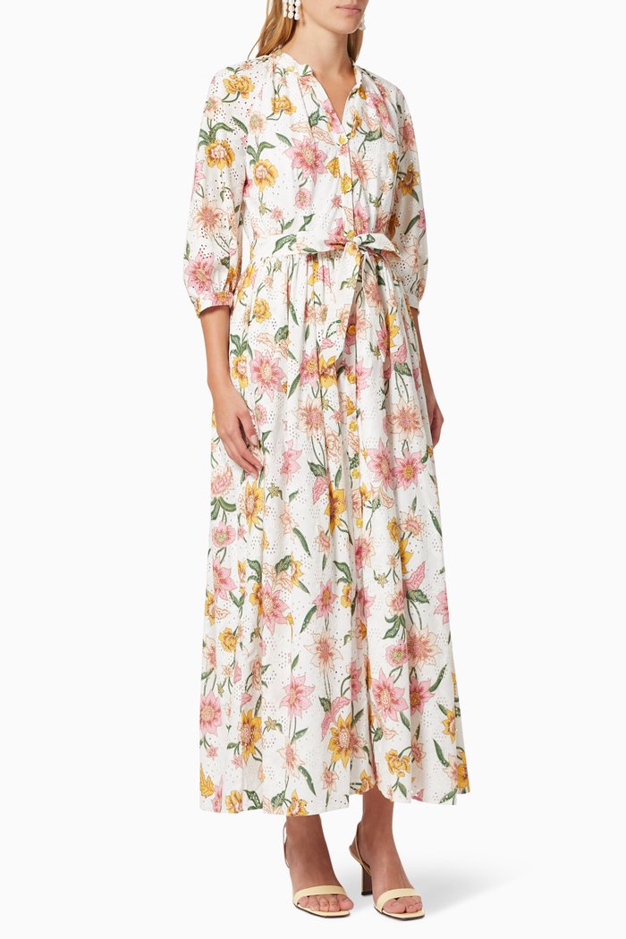 

Daydream Midi Shirt Dress in Cotton Broderie, Multicolour