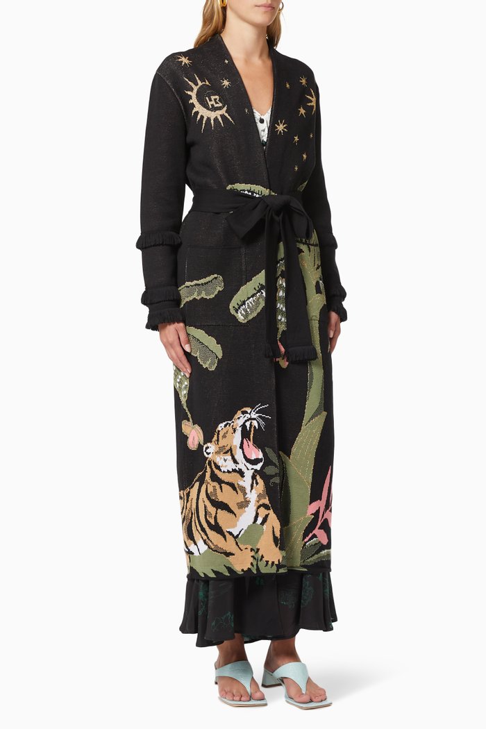 Roaring Tiger Knitted Coat in Cotton Jacquard, Black