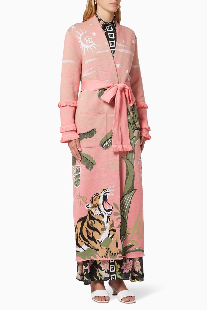 

Roaring Tiger Knitted Coat in Cotton Jacquard, Pink