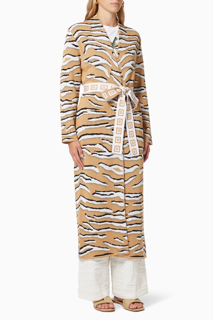 

Shimmer Tiger Knitted Coat in Cotton Jacquard, Multicolour