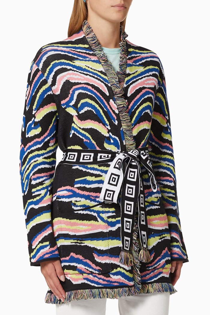 

Shimmer Tiger Knitted Coat in Cotton Jacquard, Multicolour